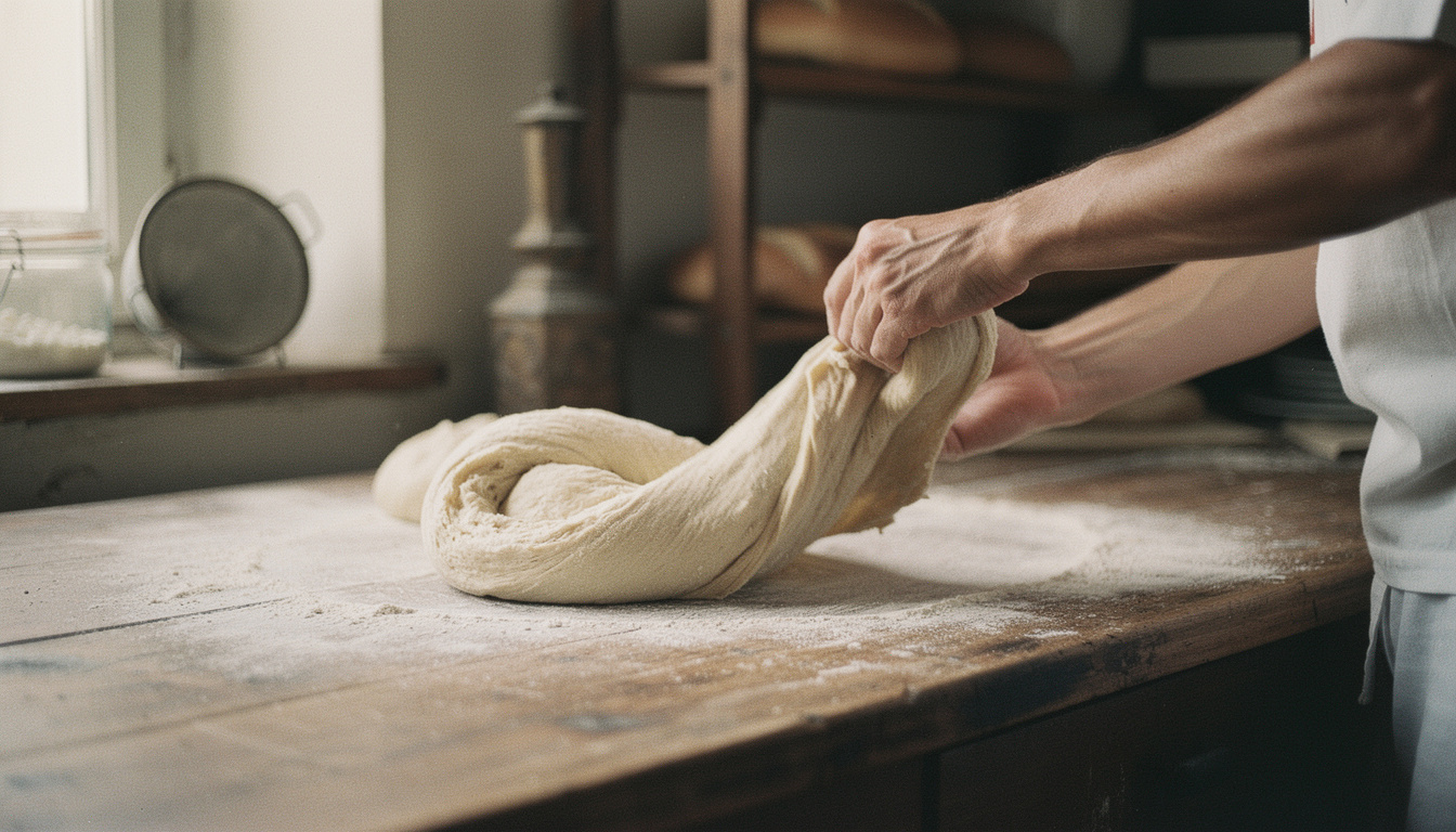 Les mains du boulanger au façonnage