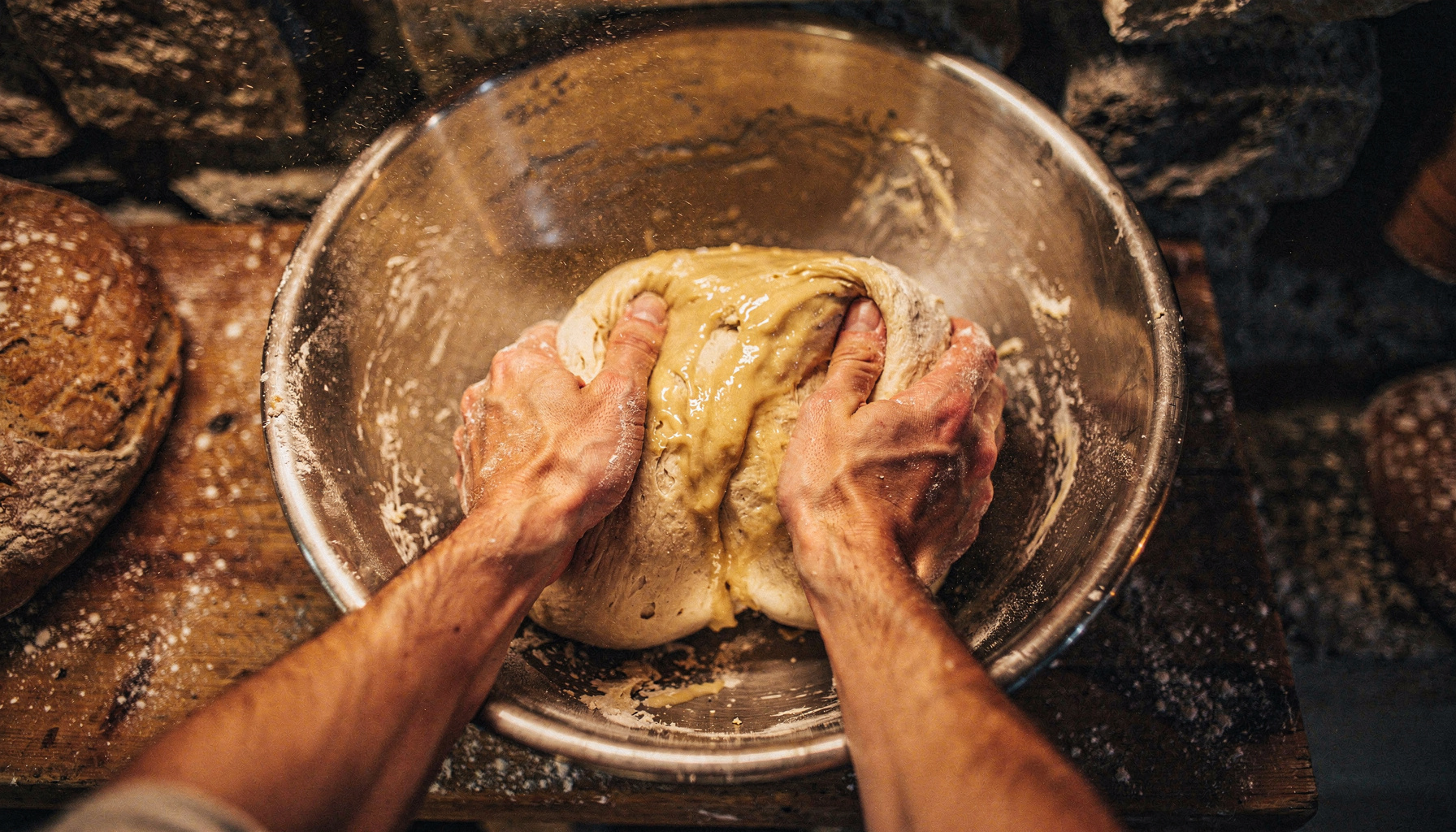 Mixing — hands at work in the bakehouse